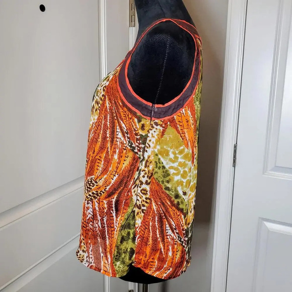 Iz Byer Sleeveless Chiffon Lined Earth Tone Animal Print Blouse Size Medium - Picture 9 of 12